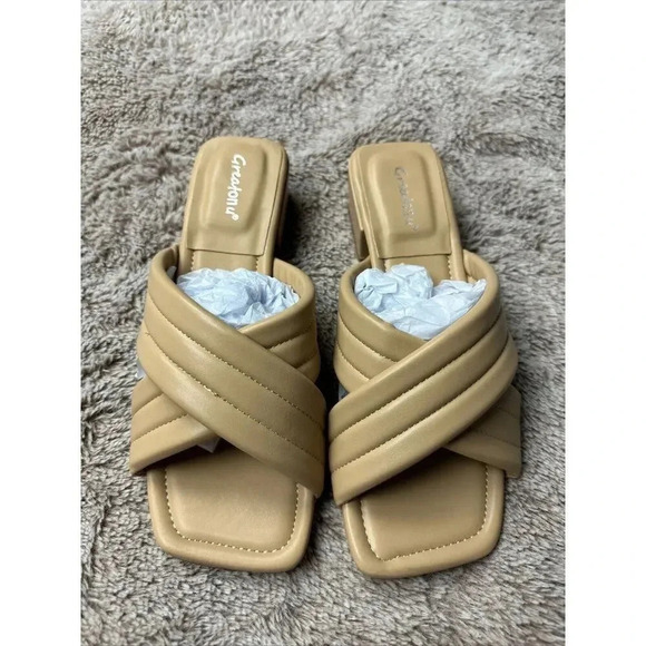 Greatonu Women's Chunky Heeled Sandals Square Open Toe Mules Heels Cross Band Su - Picture 7 of 15